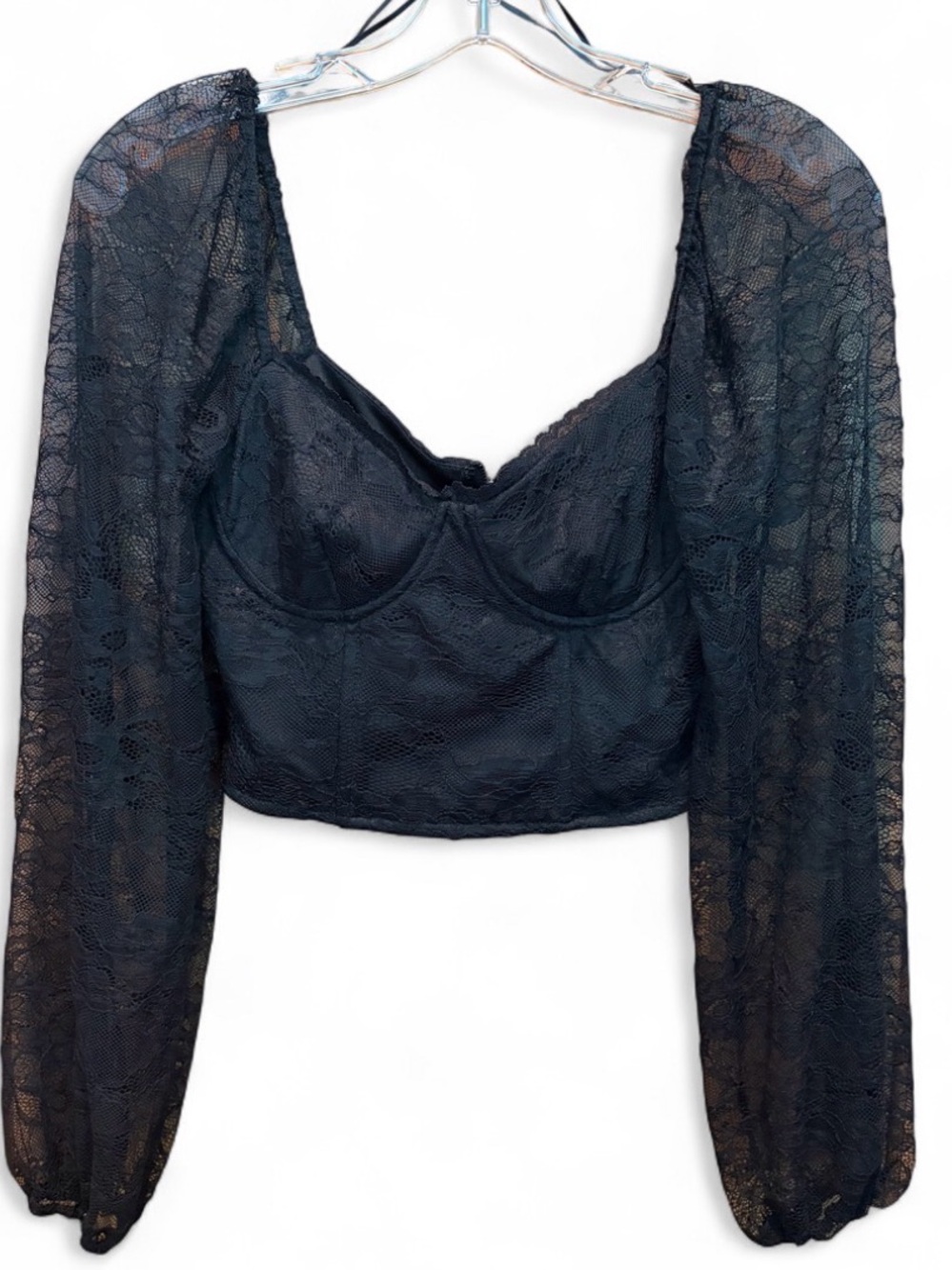 Lush Black Lace Cropped Bustier Top Women’s Size Small